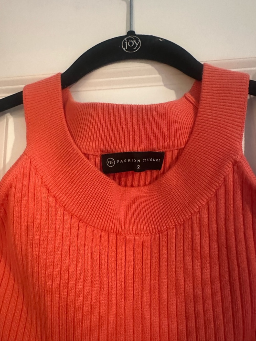 Open-Shoulder Ribbed Sweater - Orange - Picture 3 of 4
